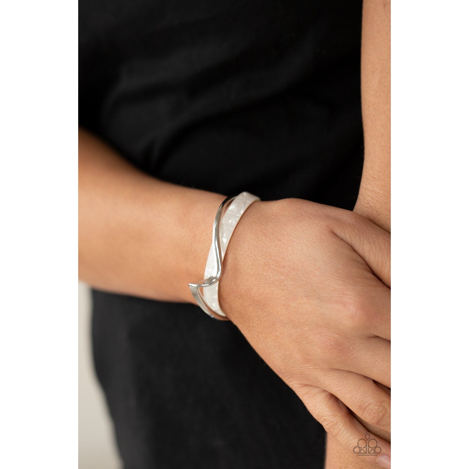Craveable Curves - White Cuff Bracelet - Paparazzi Accessories - GlaMarous Titi Jewels