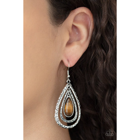 Teardrop Torrent - Brown Tiger's Eye Earrings - Paparazzi Accessories - GlaMarous Titi Jewels