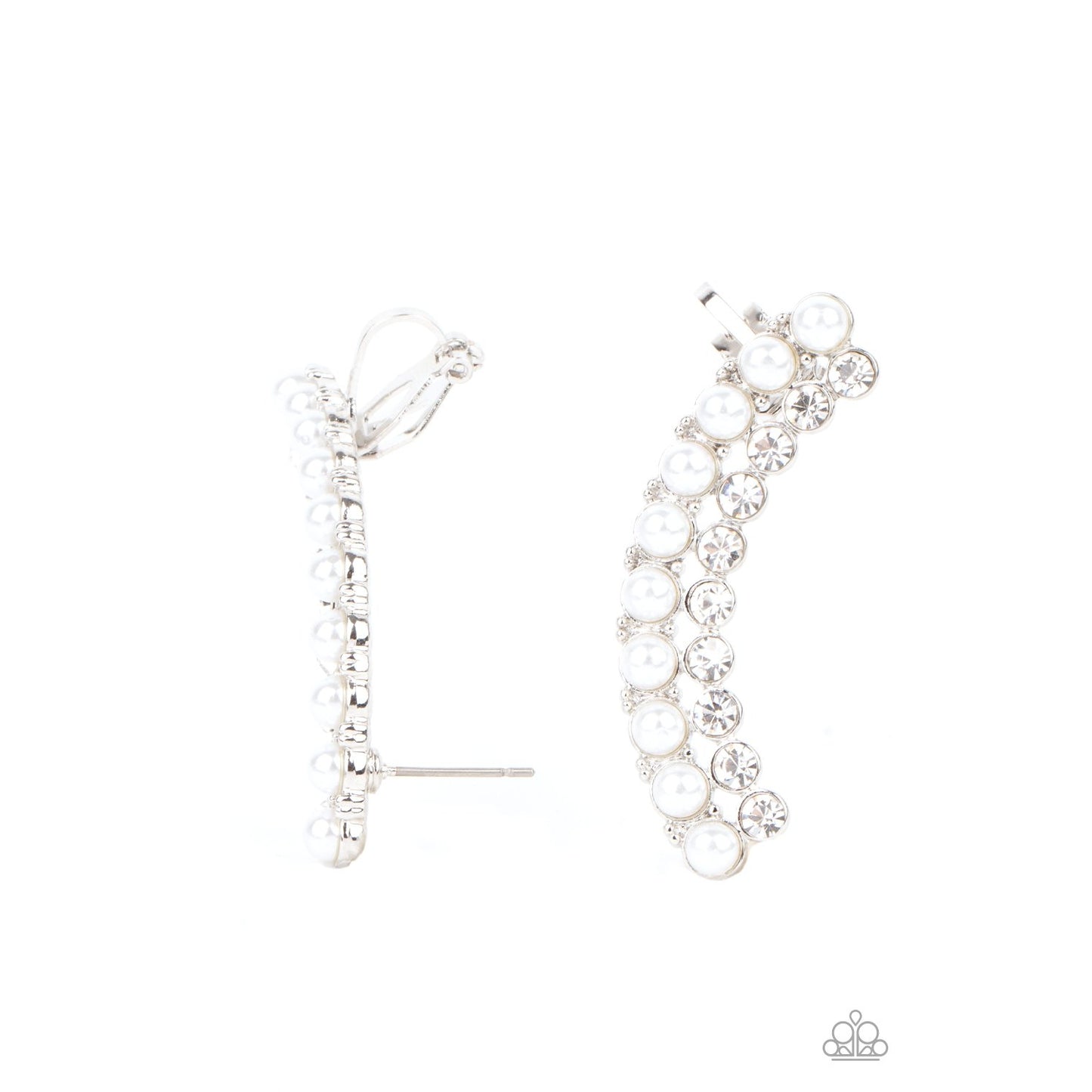 Doubled Down On Dazzle - White Pearl Ear Crawler - Paparazzi Accessories - GlaMarous Titi Jewels