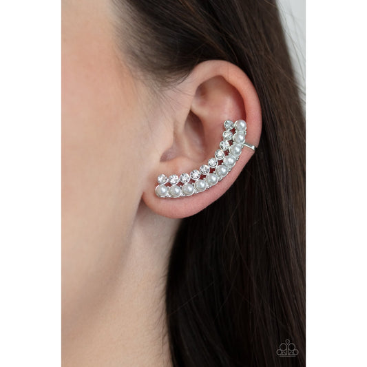 Doubled Down On Dazzle - White Pearl Ear Crawler - Paparazzi Accessories - GlaMarous Titi Jewels