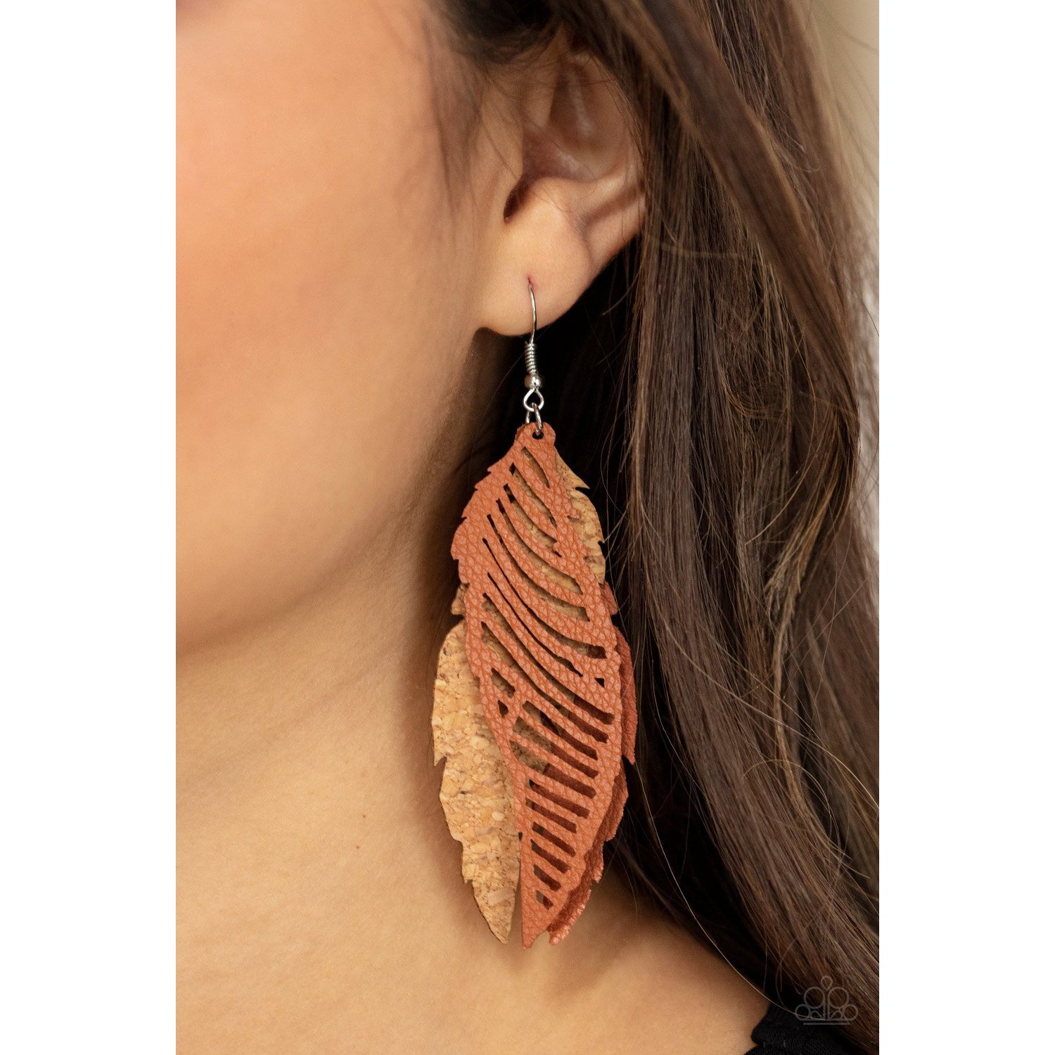 WINGING Off The Hook - Brown Leather Feather Earrings - Paparazzi Accessories - GlaMarous Titi Jewels