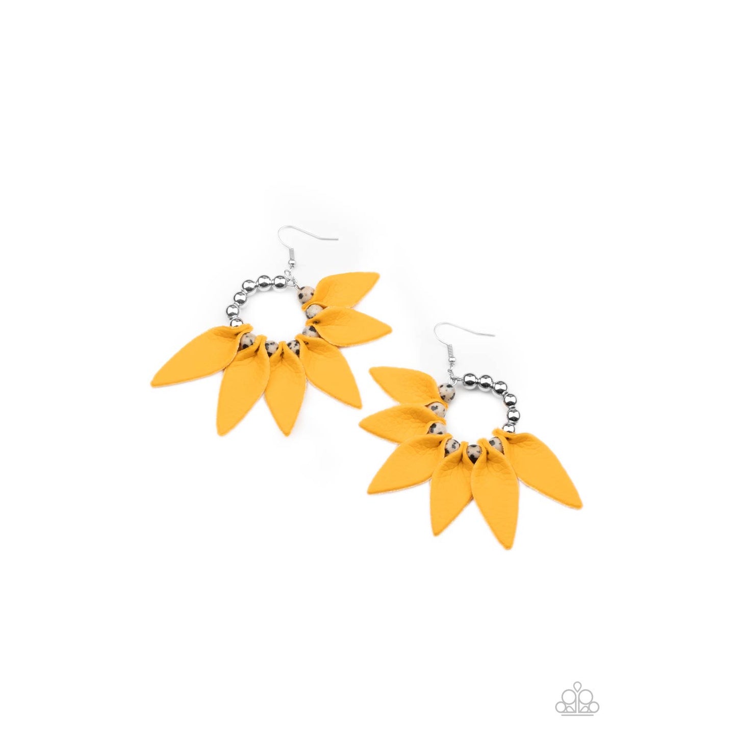 Flower Child Fever - Yellow Leather Earrings - Paparazzi Accessories - GlaMarous Titi Jewels