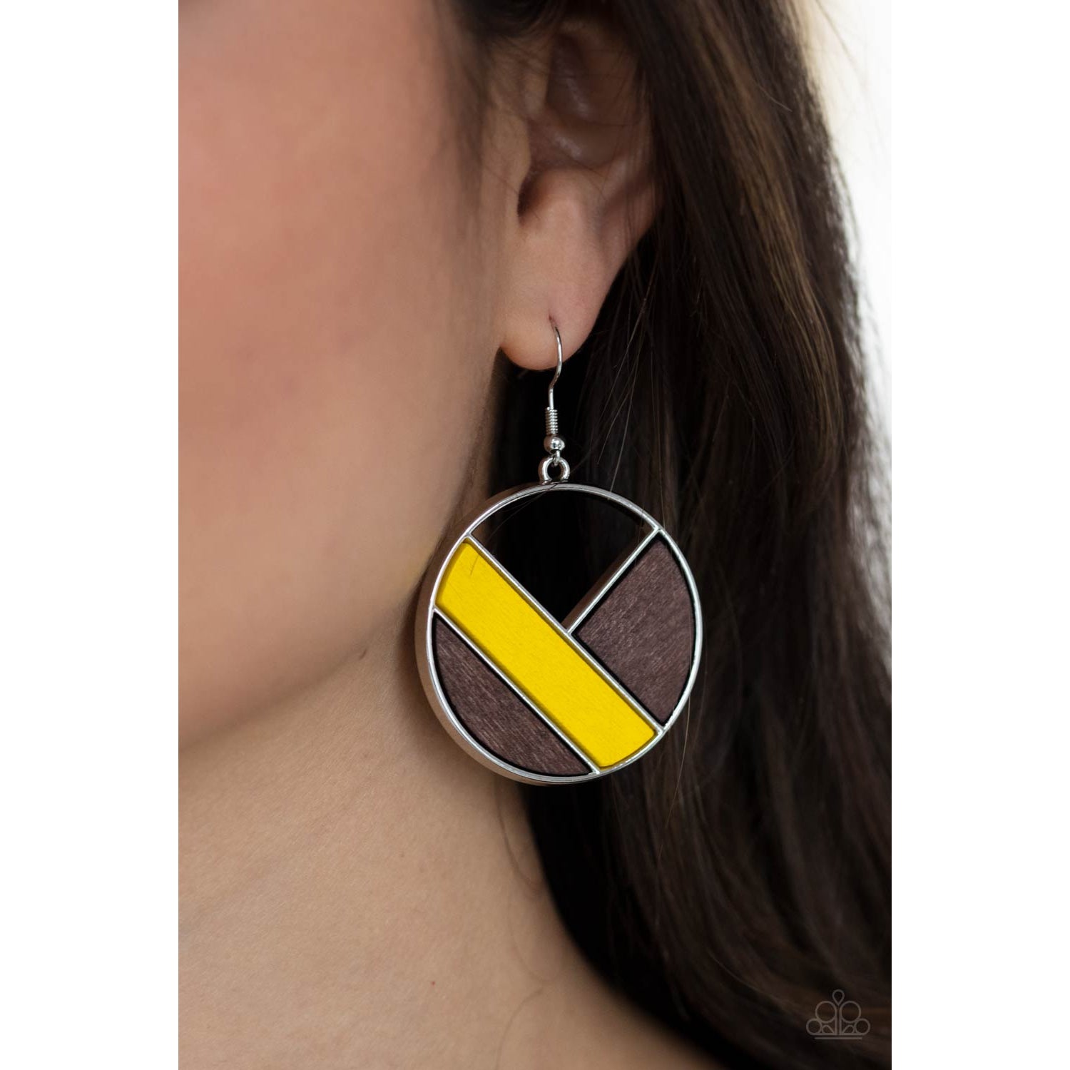 Dont Be MODest - Yellow and Brown Wooden Earrings - Paparazzi Accessories - GlaMarous Titi Jewels