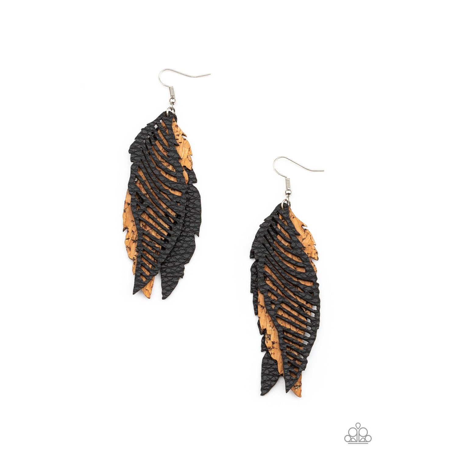 WINGING Off The Hook - Black and Cork Leather Earrings - Paparazzi Accessories - GlaMarous Titi Jewels