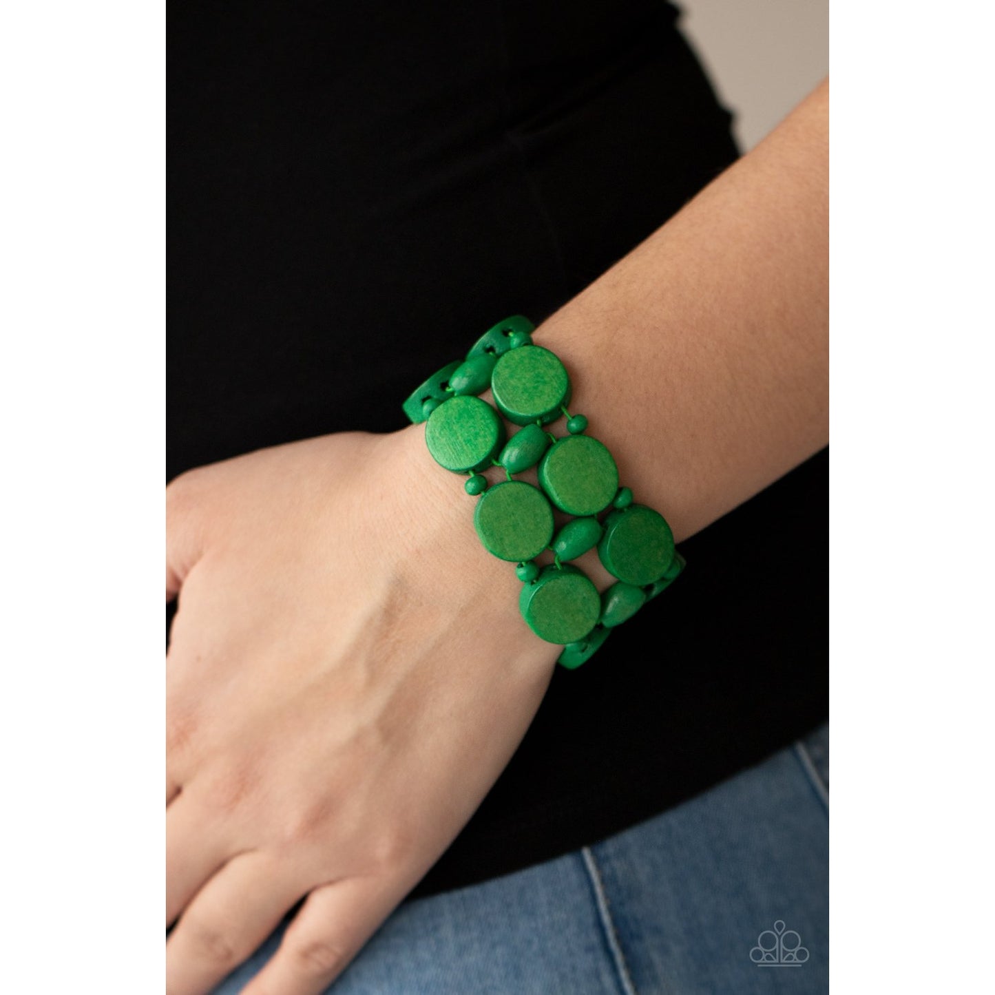 Beach Bravado - Green Wooden Bracelet - Paparazzi Accessories - GlaMarous Titi Jewels