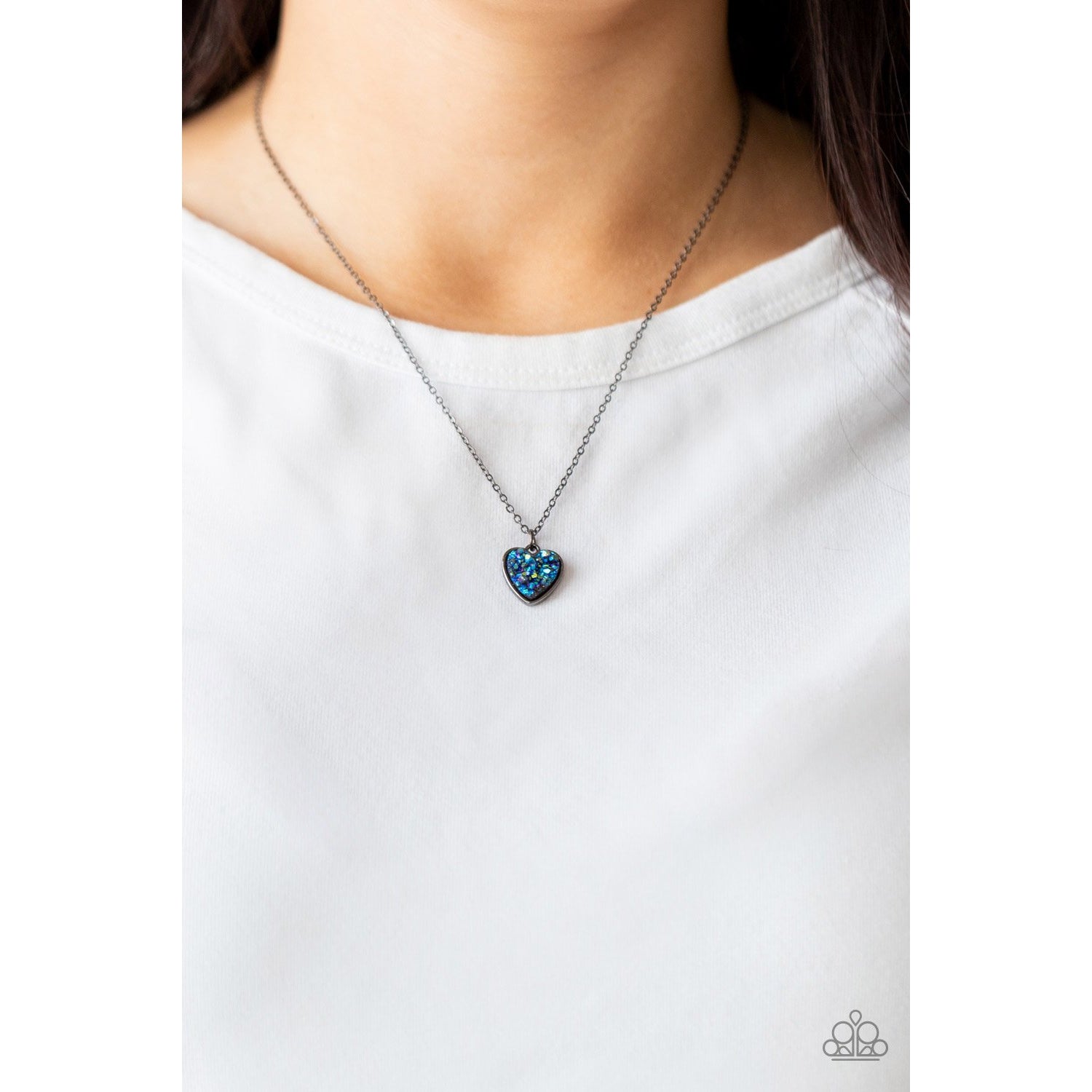 Pitter-Patter, Goes My Heart - Glittery Blue Necklace - Paparazzi Accessories - GlaMarous Titi Jewels