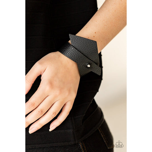 PIECE Offering - Black Leather Bracelet - Paparazzi Accessories - GlaMarous Titi Jewels