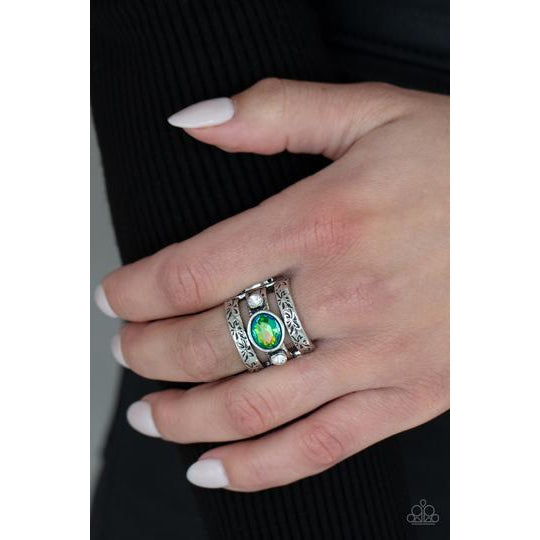 The GLEAMING Tower - Green Iridescent Ring- Paparazzi Accessories - GlaMarous Titi Jewels