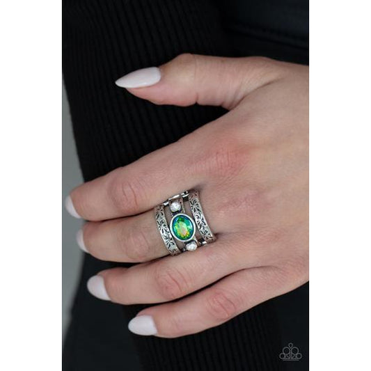 The GLEAMING Tower - Green Iridescent Ring- Paparazzi Accessories - GlaMarous Titi Jewels