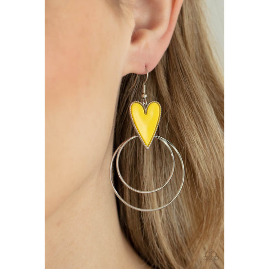 Happily Ever Hearts - Yellow Earrings - Paparazzi Accessories - GlaMarous Titi Jewels