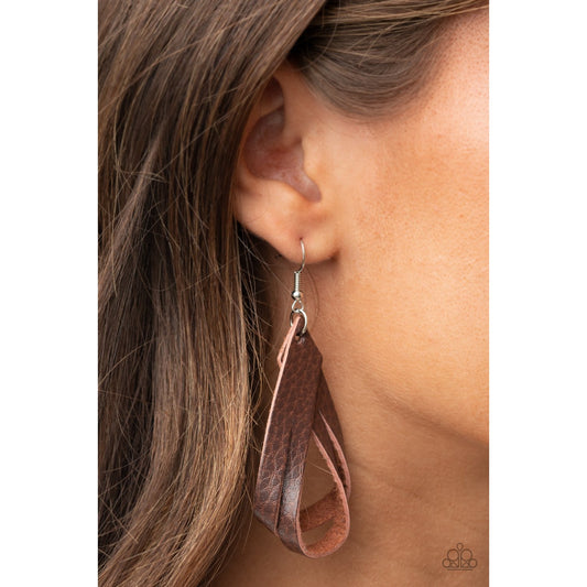 Thats A STRAP - Brown Leather Earrings - Paparazzi Accessories - GlaMarous Titi Jewels