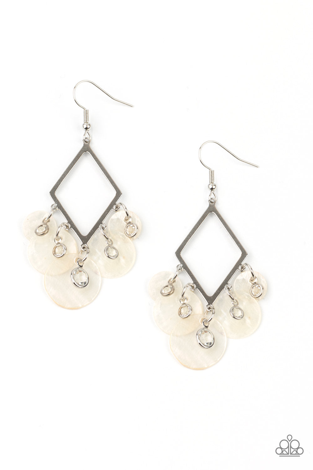Pomp And Circumstance - White Iridescent Rhinestone Earrings - Paparazzi Accessories - GlaMarous Titi Jewels