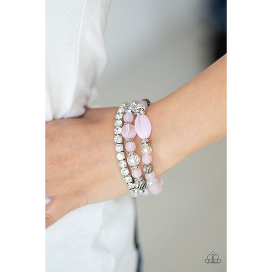 Ethereal Etiquette - Pink and White Rhinestone Bracelets - Paparazzi Accessories - GlaMarous Titi Jewels