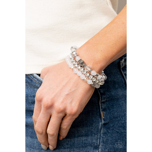 Ethereal Etiquette - White Rhinestone Bracelet - Paparazzi Accessories - GlaMarous Titi Jewels