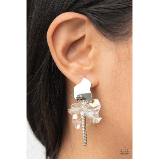 Harmonically Holographic - White Iridescent Earrings - Paparazzi Accessories - GlaMarous Titi Jewels