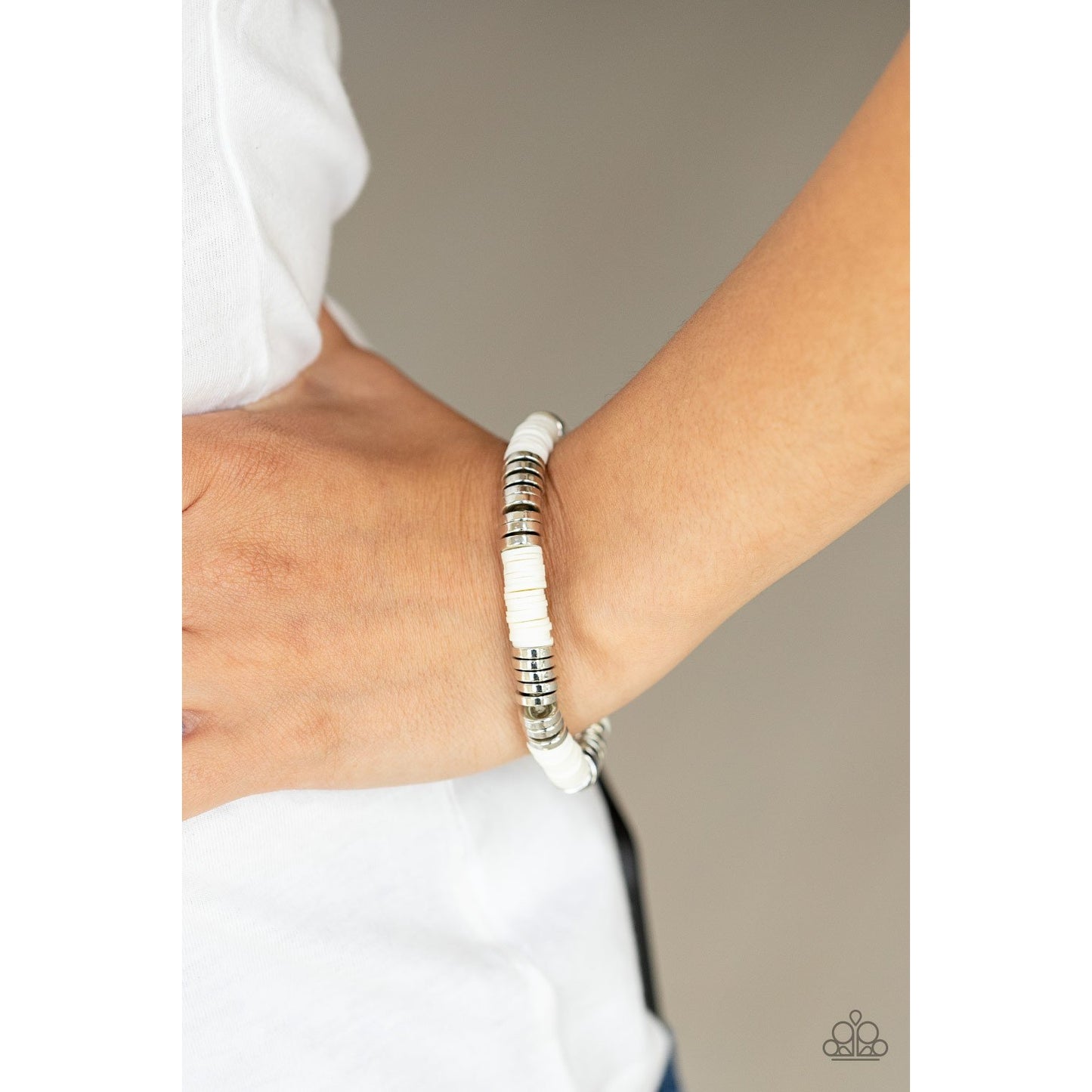 Stacked In Your Favor - White Bracelet - Paparazzi Accessories - GlaMarous Titi Jewels