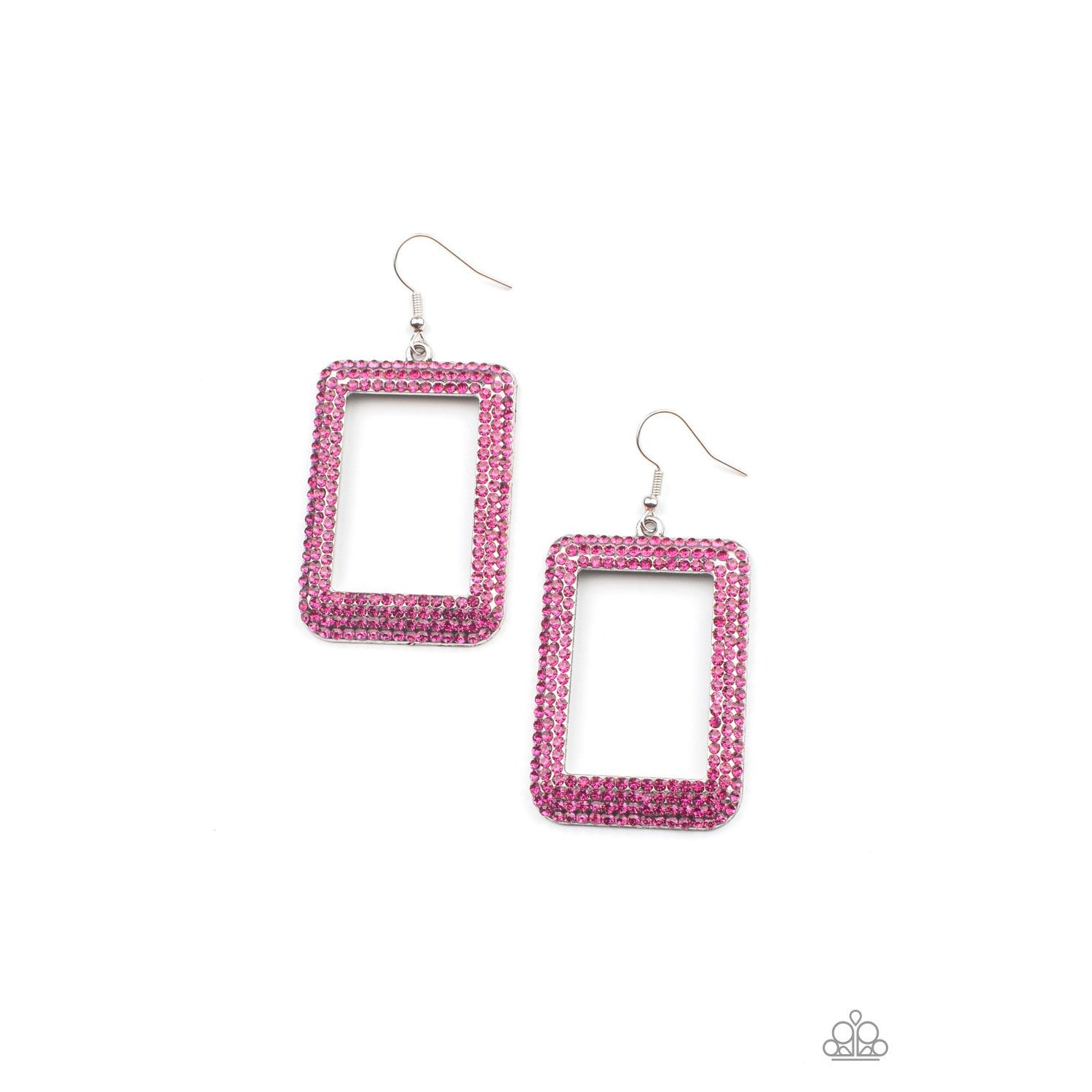 World FRAME-ous - Pink Rhinestone Earrings - Paparazzi Accessories - GlaMarous Titi Jewels