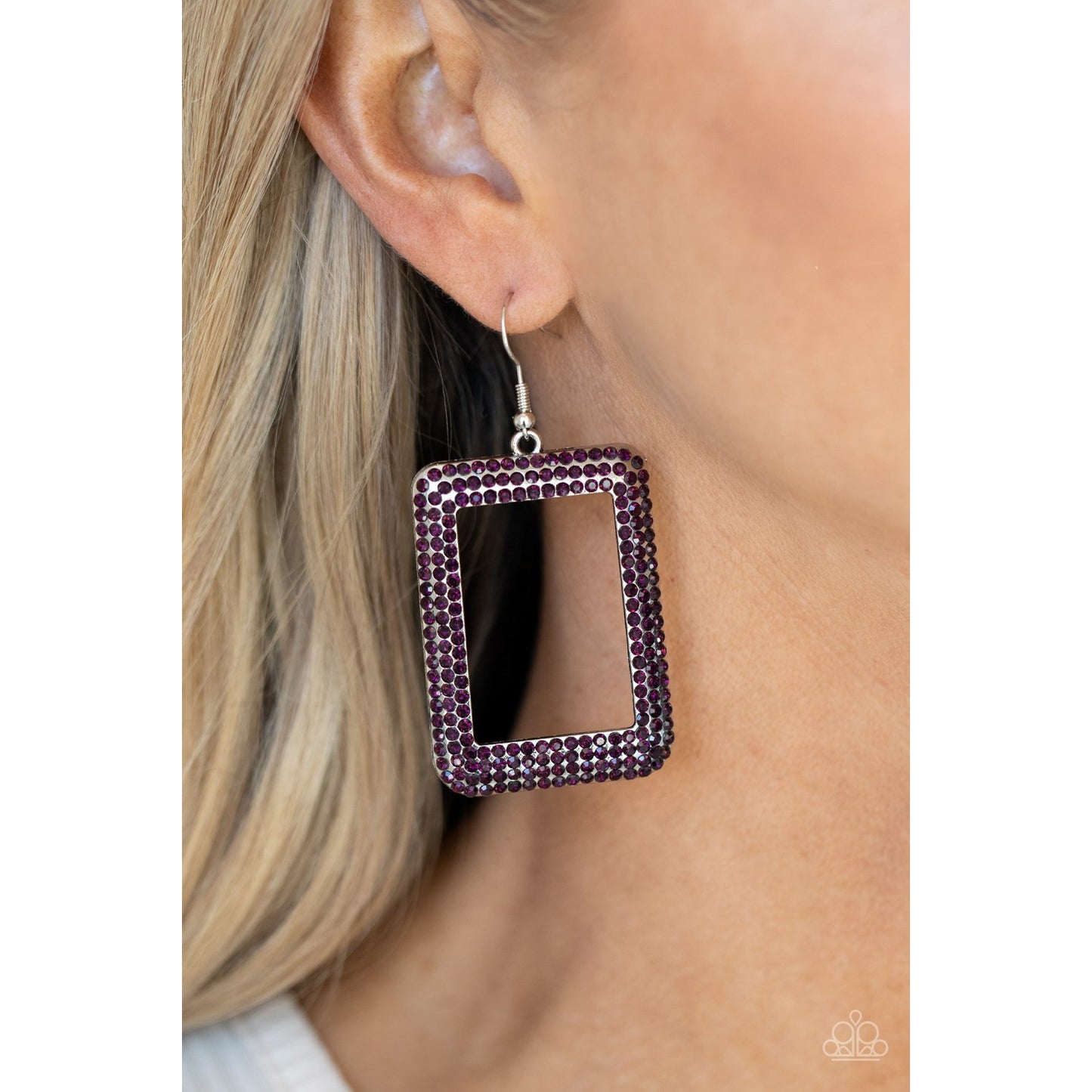World FRAME-ous - Purple Rhinestone Earrings - Paparazzi Accessories - GlaMarous Titi Jewels