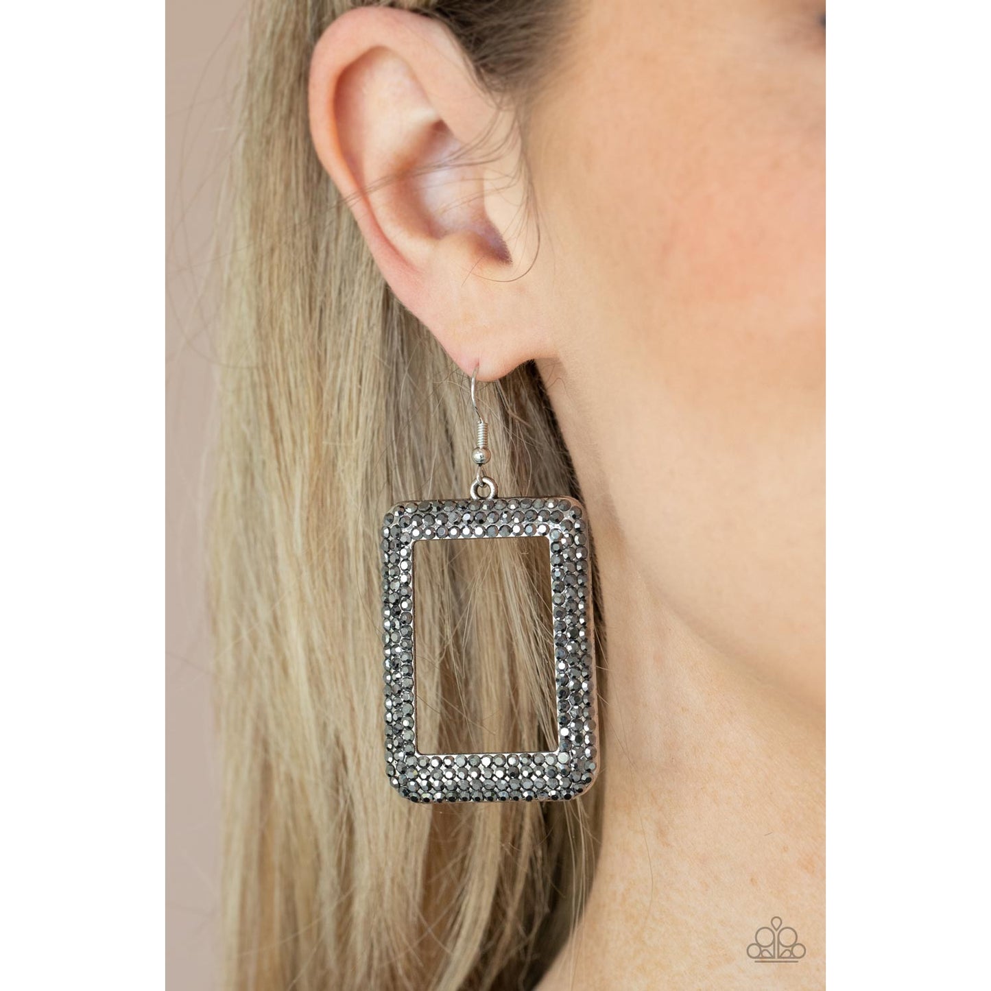 World FRAME-ous - Silver Hematite Rhinestone Earrings - Paparazzi Accessories - GlaMarous Titi Jewels