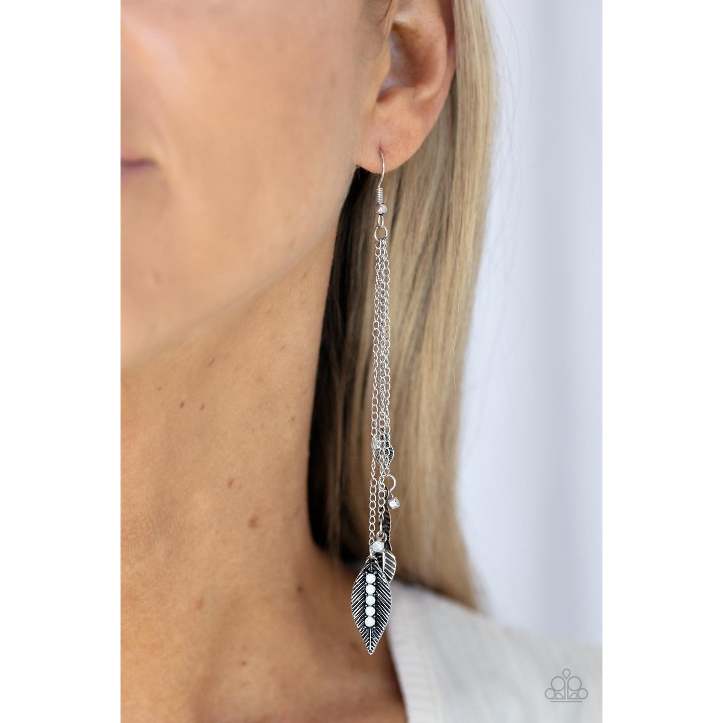 Chiming Leaflets - White Rhinestone Earrings - Paparazzi Accessories - GlaMarous Titi Jewels