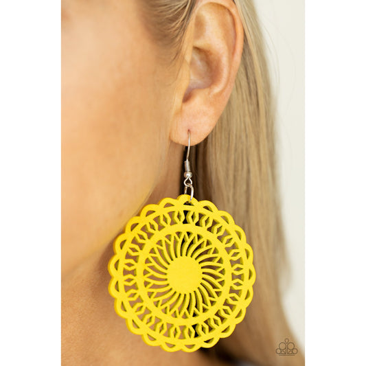 Island Sun - Yellow Wooden Earrings - Paparazzi Accessories - GlaMarous Titi Jewels