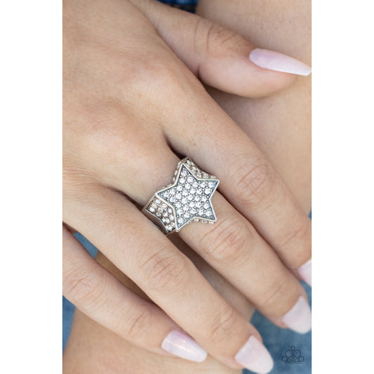 Here Come The Fireworks - White Rhinestone Ring - Paparazzi Accessories - GlaMarous Titi Jewels