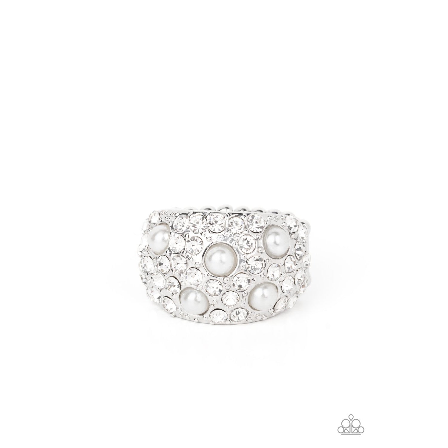 Gatsbys Girl - White Pearl & Rhinestone Ring - Paparazzi Accessories - GlaMarous Titi Jewels
