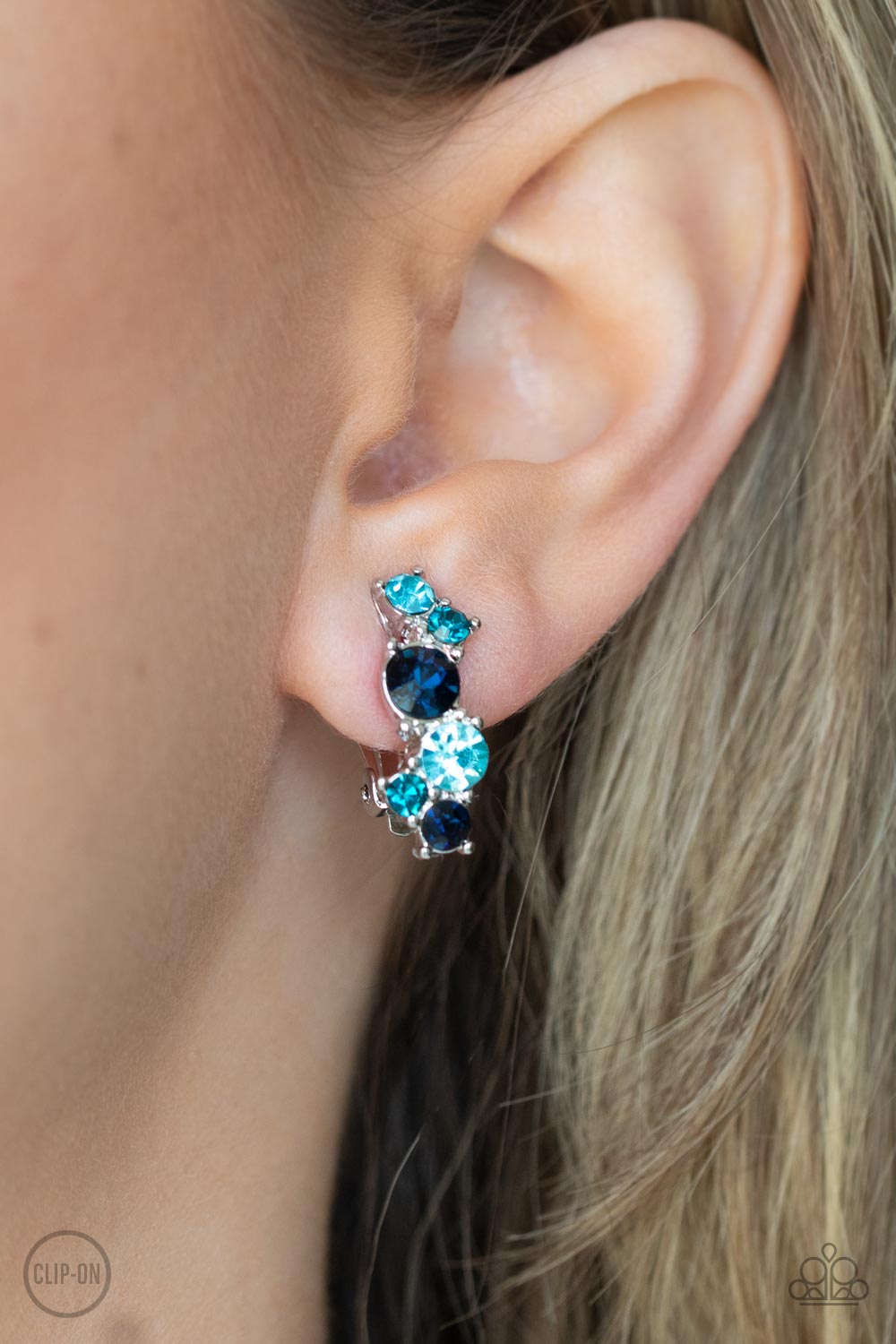 Cosmic Celebration - Blue Rhinestone Clip-On Earrings - Paparazzi Accessories - GlaMarous Titi Jewels