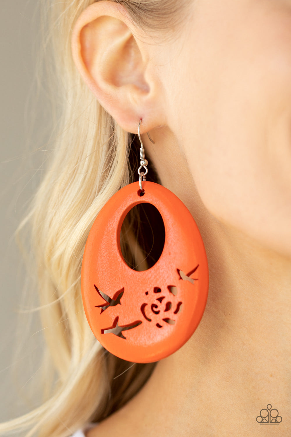 Home TWEET Home - Orange Wooden Earrings - Paparazzi Accessories - GlaMarous Titi Jewels