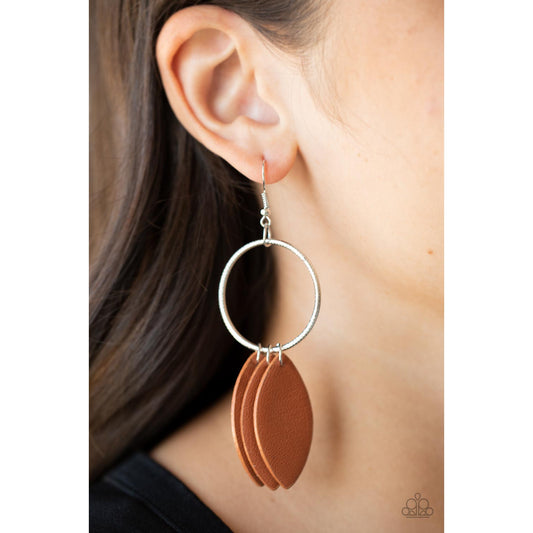 Leafy Laguna - Brown Leather Earrings - Paparazzi Accessories - GlaMarous Titi Jewels