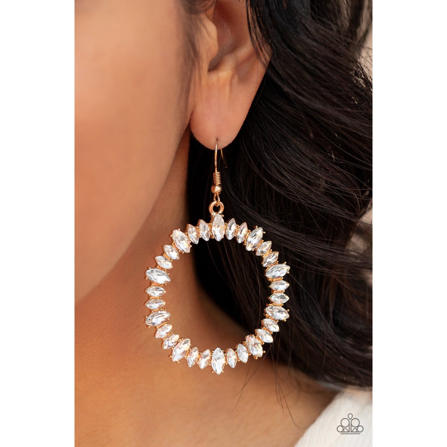 Glowing Reviews - Gold Rhinestone Earrings - Paparazzi Accessories - GlaMarous Titi Jewels