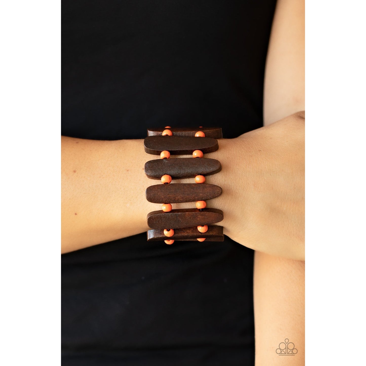 Coronado Cabana - Orange Wooden Bracelet - Paparazzi Accessories - GlaMarous Titi Jewels