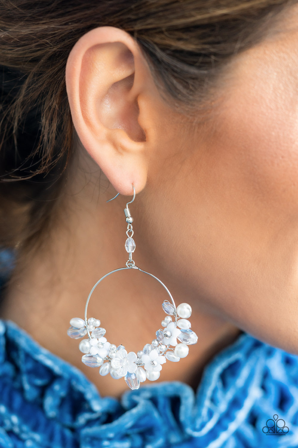 Floating Gardens - White Iridescent Earrings - Paparazzi Accessories - GlaMarous Titi Jewels