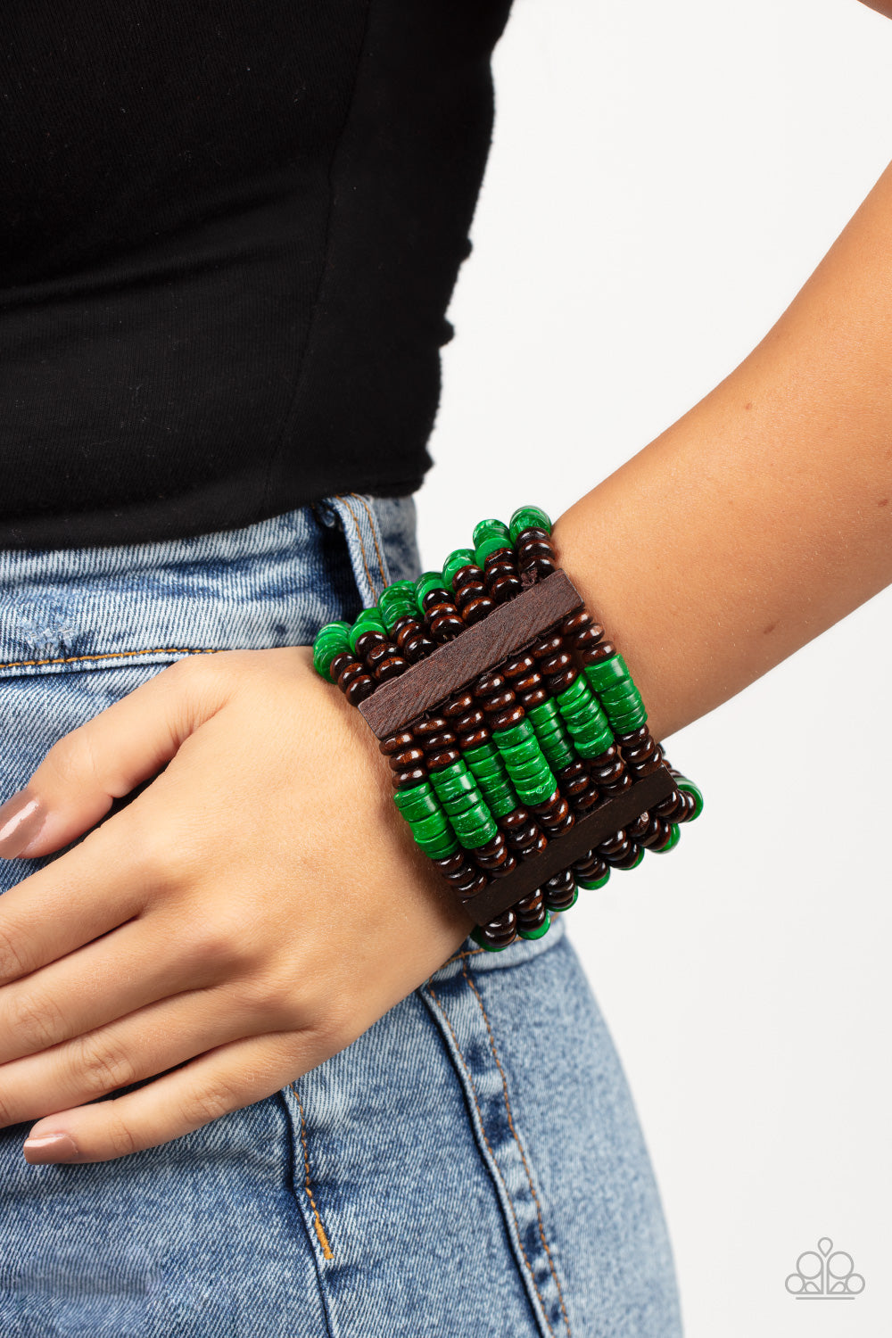 Vacay Vogue - Green Wooden Bracelet - Paparazzi Accessories - GlaMarous Titi Jewels