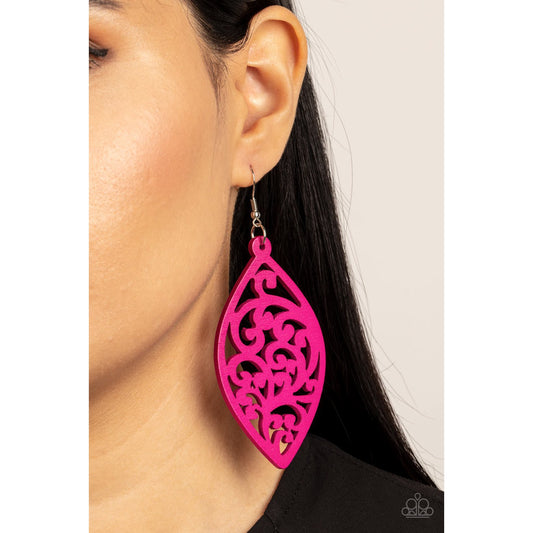 Coral Garden - Pink Wooden Earrings - Paparazzi Accessories - GlaMarous Titi Jewels