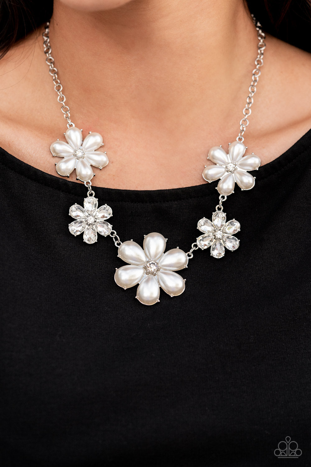 Fiercely Flowering - White Necklace - Paparazzi Accessories - GlaMarous Titi Jewels