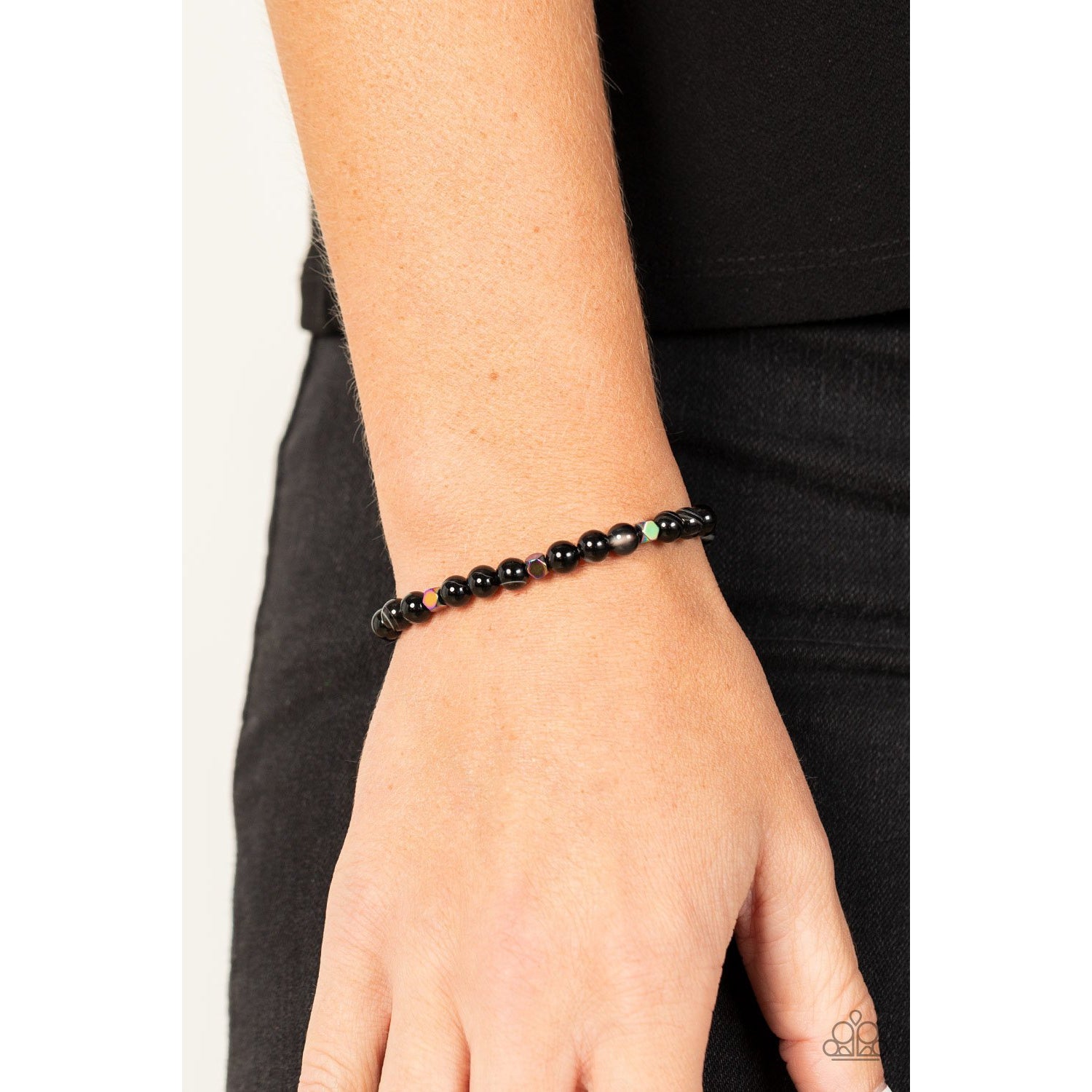 Interstellar Solitude - Black Stone Oil Spill Bracelet - Paparazzi Accessories - GlaMarous Titi Jewels