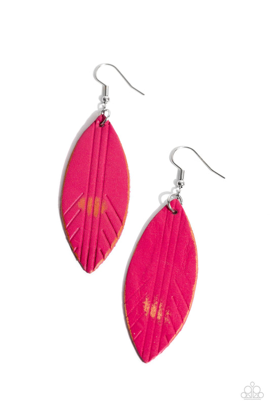 Paparazzi Leather Lounge - Pink Earrings
