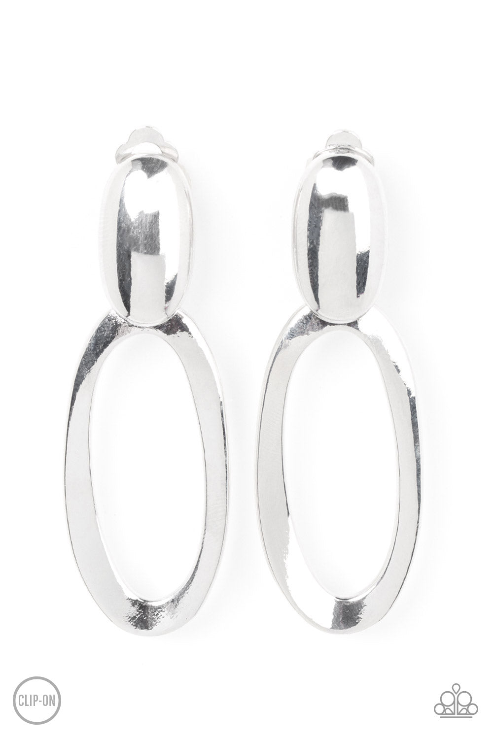 Paparazzi Pull OVAL! - Silver Clip-on Earrings