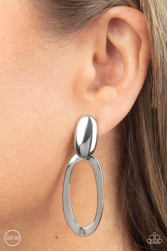 Paparazzi Pull OVAL! - Silver Clip-on Earrings