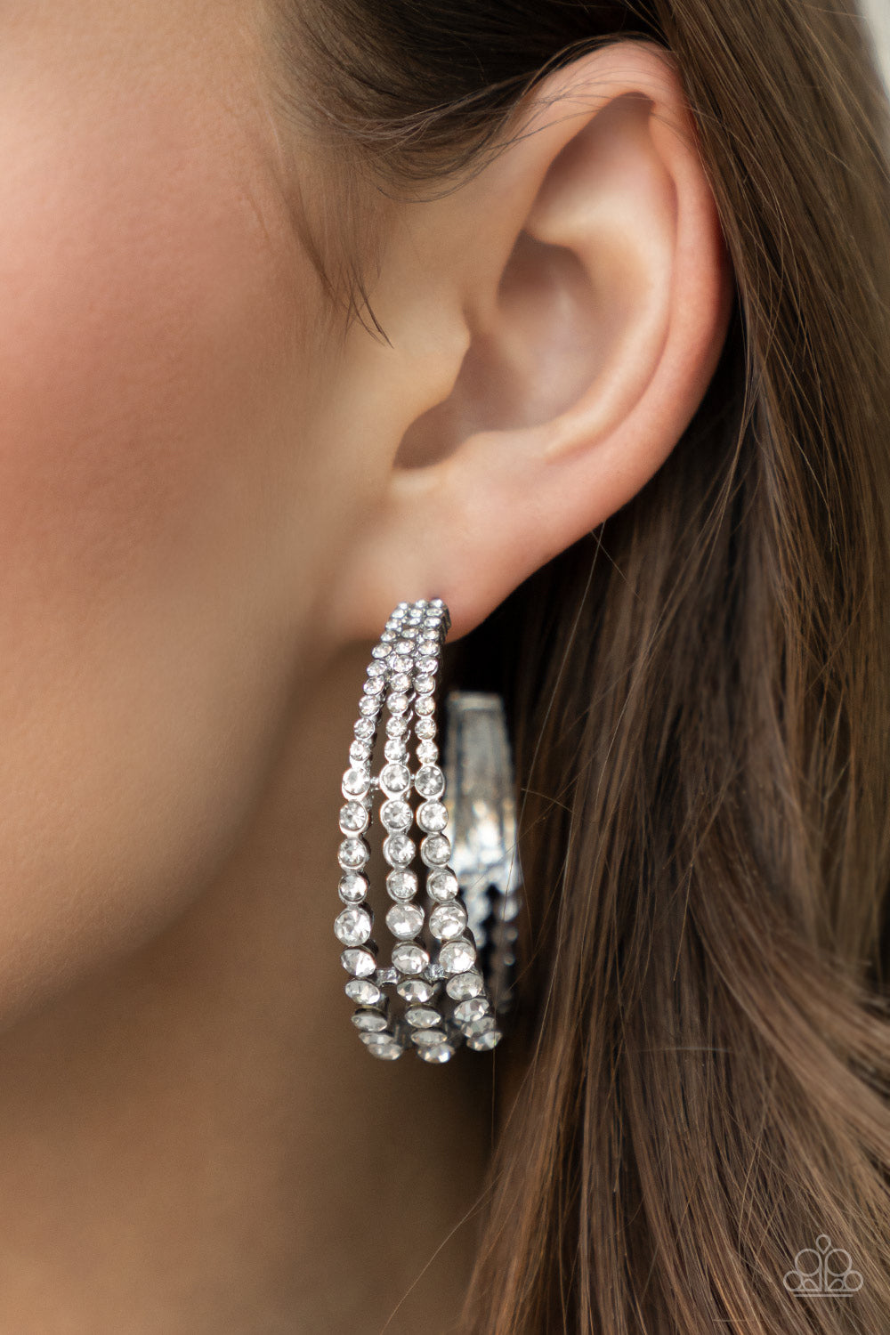 Cosmopolitan Cool - White Rhinestone Earrings - Paparazzi Accessories - GlaMarous Titi Jewels