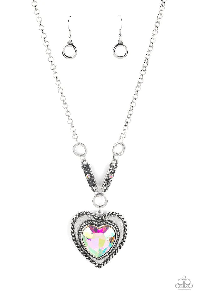 Heart Full of Fabulous ♥ Multi Iridescent Heart Gem Silver Necklace ♥ Paparazzi - GlaMarous Titi Jewels