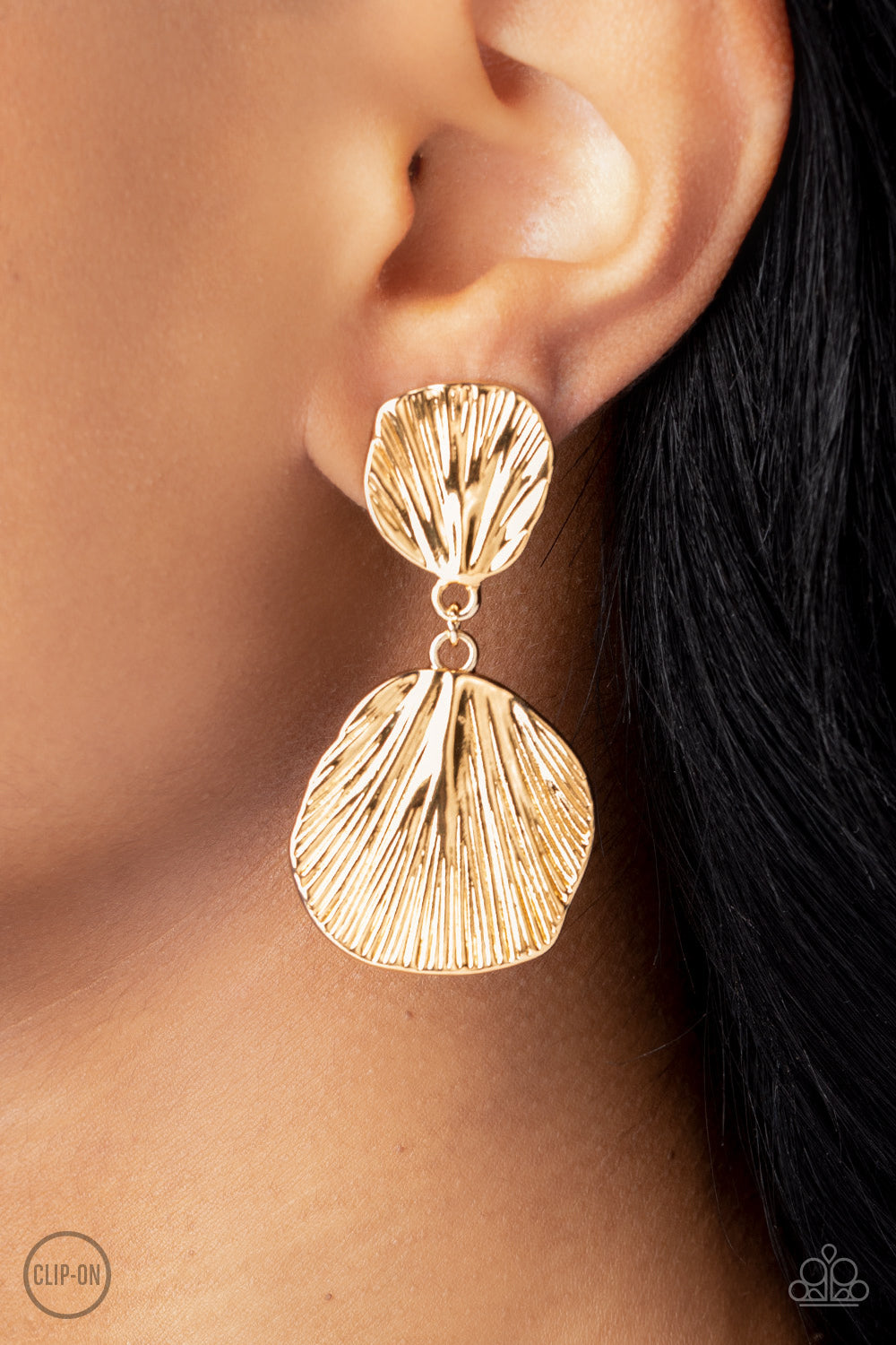 Metro Mermaid - Gold Clip-on Earrings ♥ Paparazzi Accessories