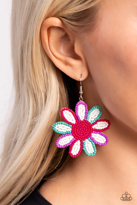 Paparazzi Decorated Daisies - White Earrings