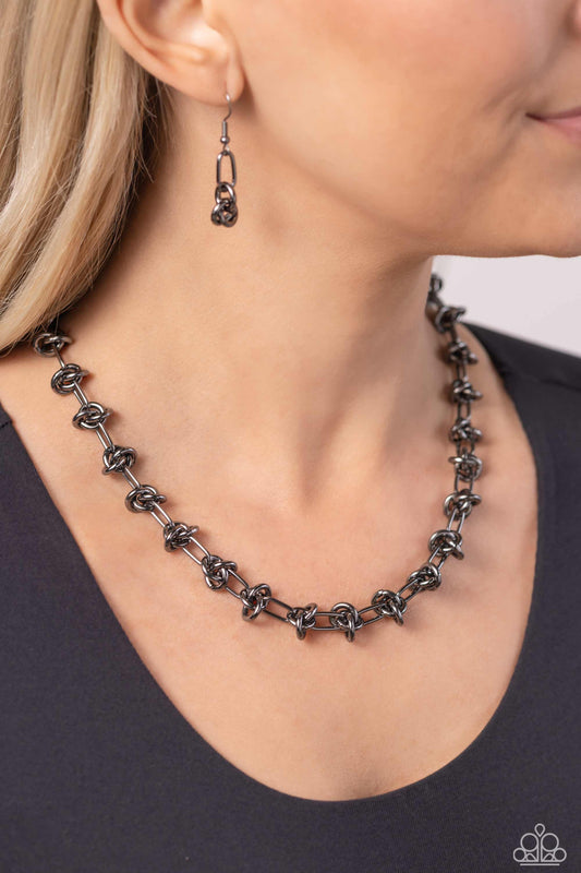 Paparazzi Knotted Kickoff - Black Necklace