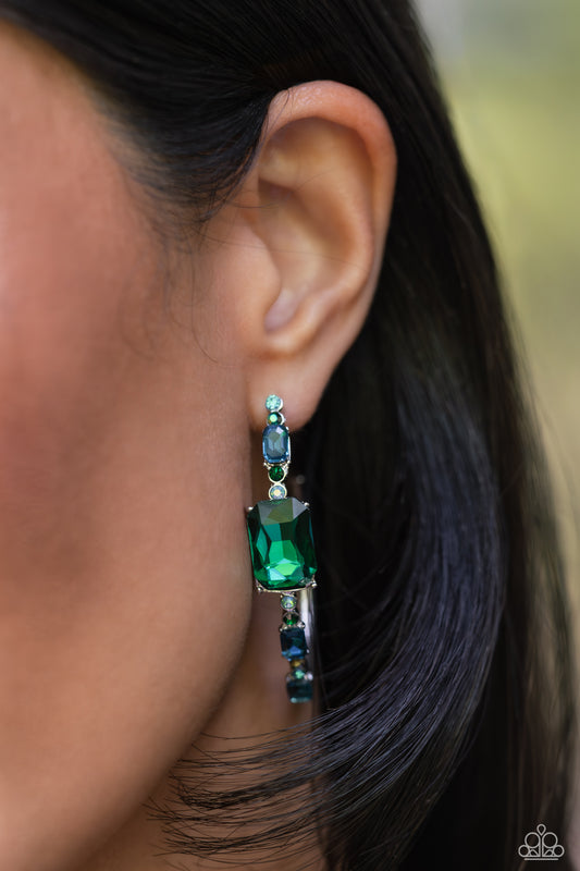 Elite Ensemble - Green Rhinestone Earrings - Paparazzi Accessories - GlaMarous Titi Jewels