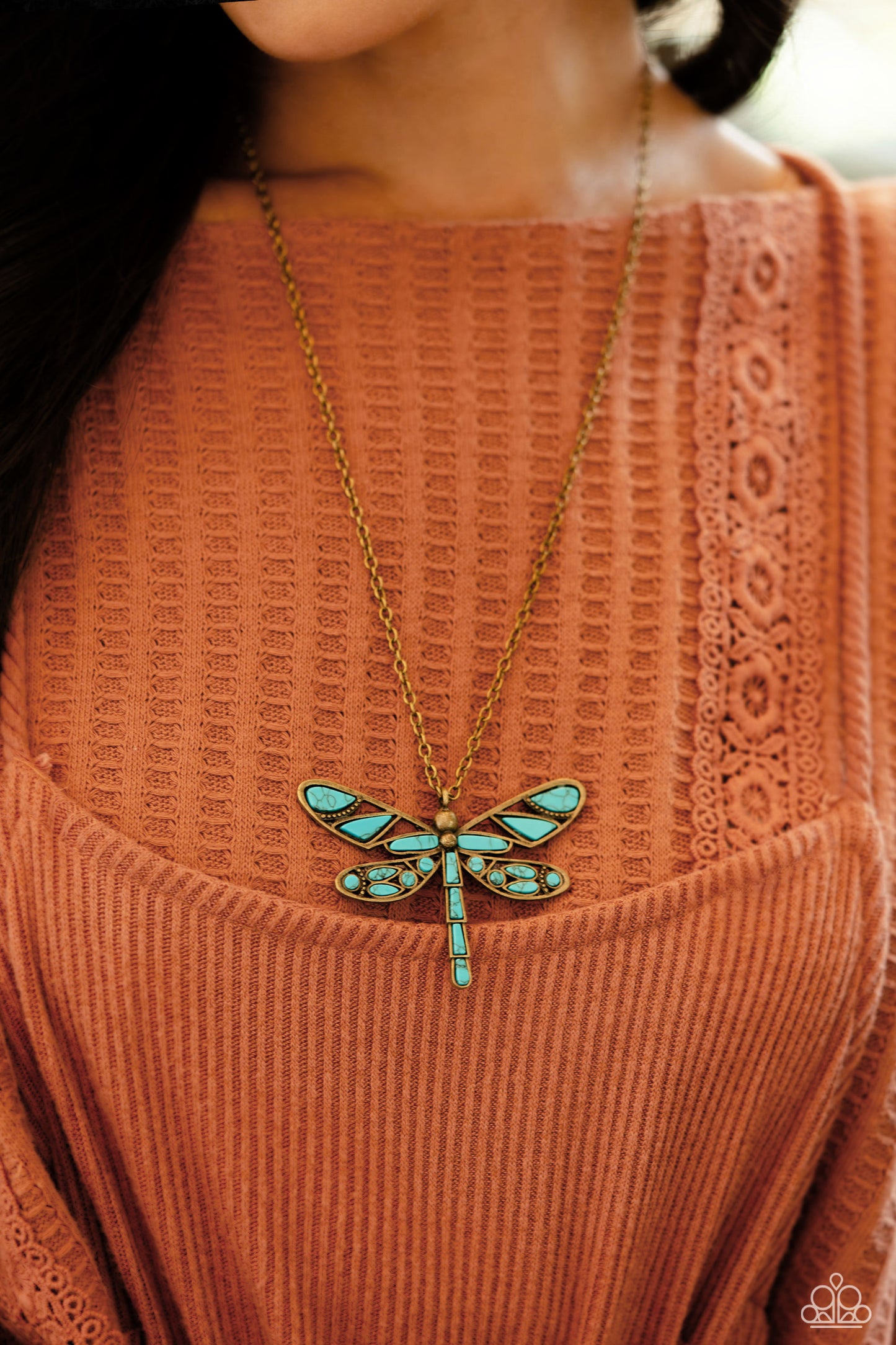 FLYING Low - Brass Dragonfly Necklace - Paparazzi Accessories - GlaMarous Titi Jewels