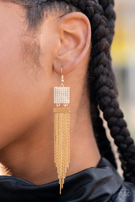 Dramatically Deco - Gold Earrings - Paparazzi Accessories - GlaMarous Titi Jewels