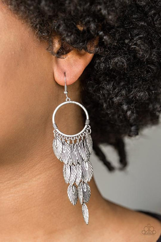 Feather Frenzy - June 2019 Life of the Party Silver Earrings - Paparazzi Accessories - GlaMarous Titi Jewels