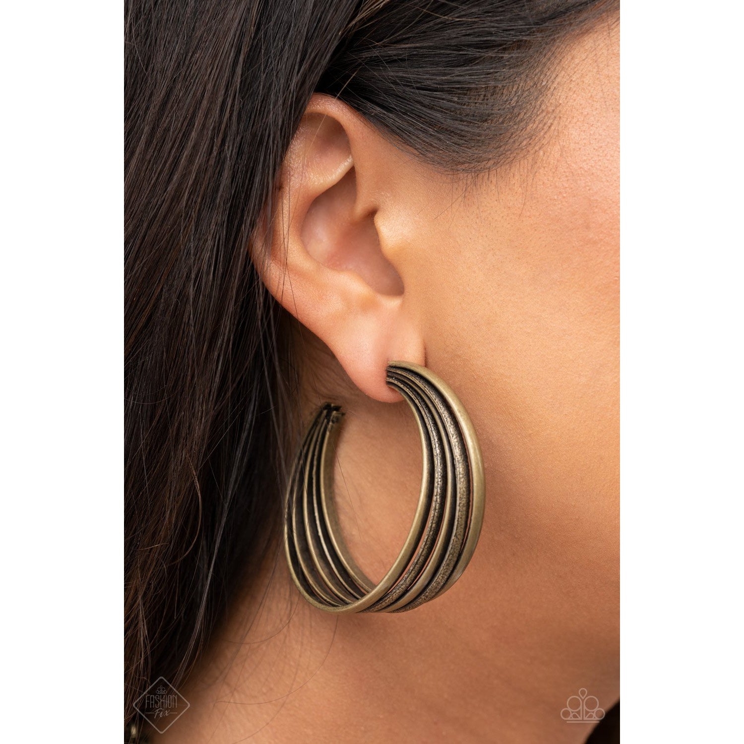 In Sync - Brass Hoop Earrings- Paparazzi Accessories - GlaMarous Titi Jewels